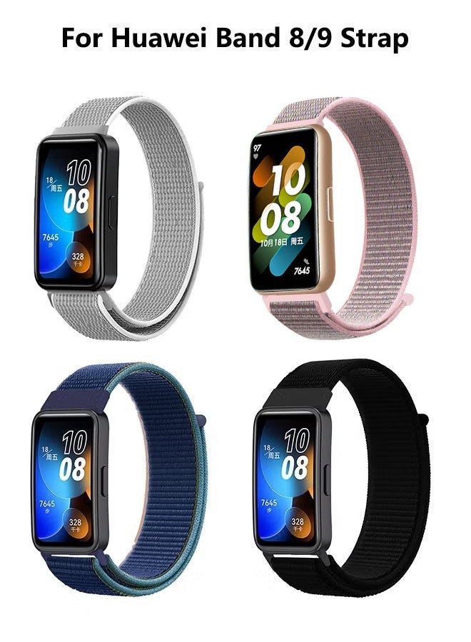 إيليلي 4 قطع مناسبة لحزام Huawei Band8/9/10 حزام فيلكرو نايلون (وردي، أسود، أزرق داكن، لون صدفي) - Image 1