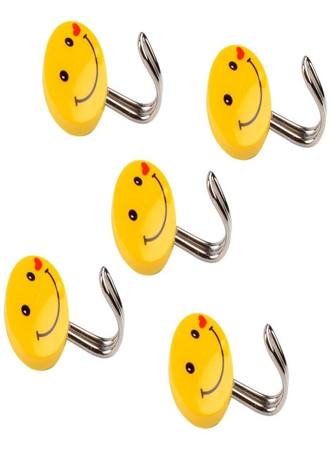 Hookcart Stick Wall Hook Plastic Emoji Self Adhesive Wall Sticky Hanging Hooks Load Upto 0.5 kg | Multipurpose Strong Wall Sticker Hooks Wall Hook Holder Door Hanger - Yellow (Pack of 5) - Image 5