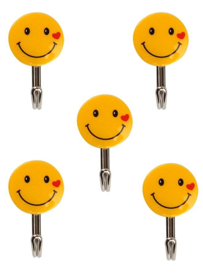 Hookcart Stick Wall Hook Plastic Emoji Self Adhesive Wall Sticky Hanging Hooks Load Upto 0.5 kg | Multipurpose Strong Wall Sticker Hooks Wall Hook Holder Door Hanger - Yellow (Pack of 5) - Image 2