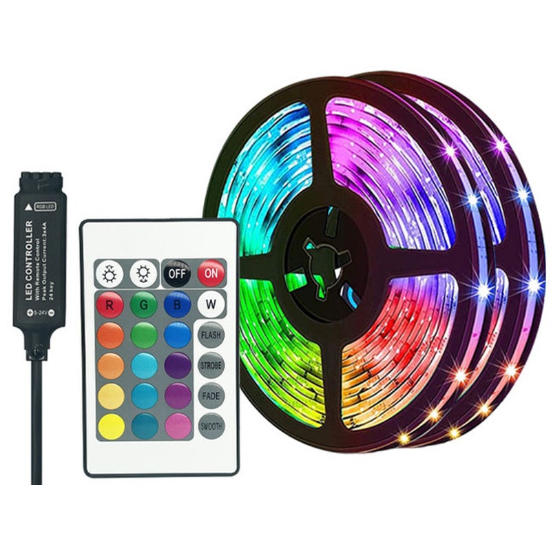 شرائط إضاءة LED RGB 5 فولت، 12 إضاءة LED لكل متر، شريط إضاءة RGB 5050، شريط شريطي مصابيح LED، تحكم عن بعد بالأشعة تحت الحمراء، سطوع قابل للتعديل، للاحتفالات بالكريسماس والحفلات والبار وتزيين المنزل - Image 1