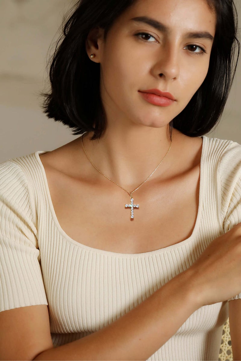 S.Leaf Cross Necklace for Women 925 Sterling Silver Birthstone Friendship Charm Choker Dainty Diamond Cross Necklaces Best Friend Birthday Gifts for Women Trendy Sister Mom Wife Womens Her Friend Party - Image 2