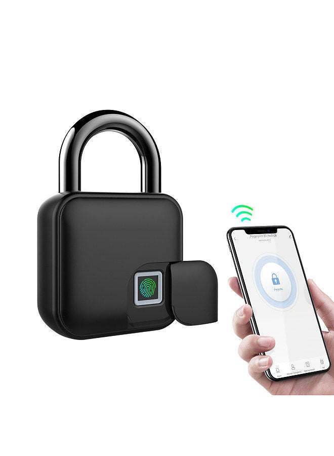 Smart Padlock Fingerprint & APP Unlocking 300mAh Rechargeable Fingerprint BT Lock Keyless 10 Sets Fingerprints IP65 Waterproof Anti-Theft Security Padlock Door Luggage Case Outdoor (Black)  - Image 4