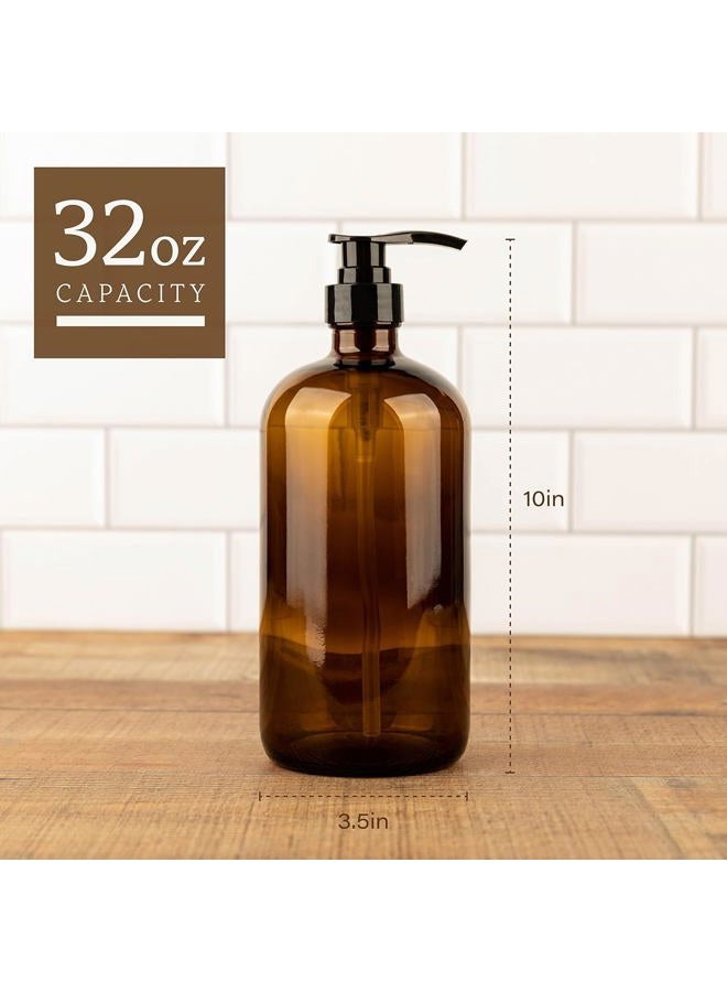 kitchentoolz 32 Ounce Glass Pump Dispenser Bottle, Large Amber Container with Pump for Shower and Bath Shampoo Soap Conditioner Lotion - 1 Liter Shower Bottles- by Kitchentoolz - Image 2