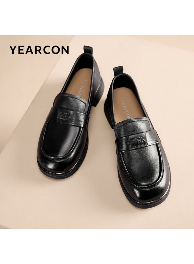 YEARCON Eierkang Women's Sheepskin Comfortable Soft Sole Loafers Versatile Height-increasing Small Leather Shoes 26411w Black Size 36 - Image 1