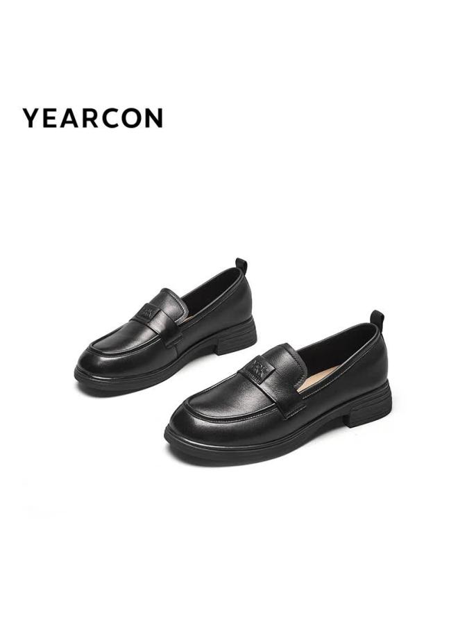 YEARCON Eierkang Women's Sheepskin Comfortable Soft Sole Loafers Versatile Height-increasing Small Leather Shoes 26411w Black Size 36 - Image 3
