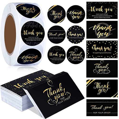 Tenare 1120 Pcs Thank You Cards and Stickers Set, Include 120 Business Card 1000 Roll Labels Thank You for Supporting My Small Business Stickers Package Insert(Fresh Style) - Image 1
