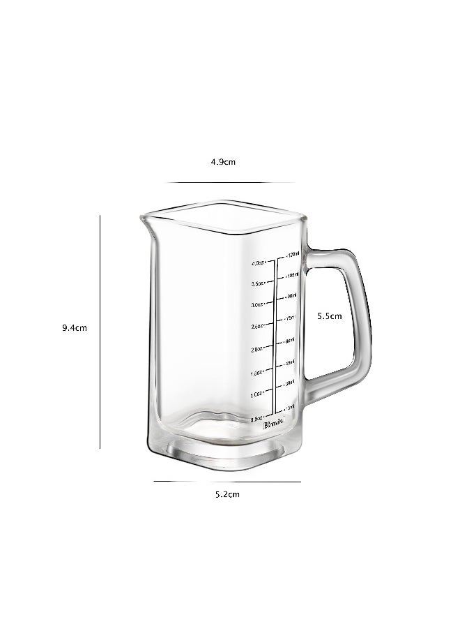 Generic - Square Measuring Cup and Shot Glasses with Handle 4 Ounce V Shaped Spout for Espresso and Wine Serving Black and Red Line Design - Image 1