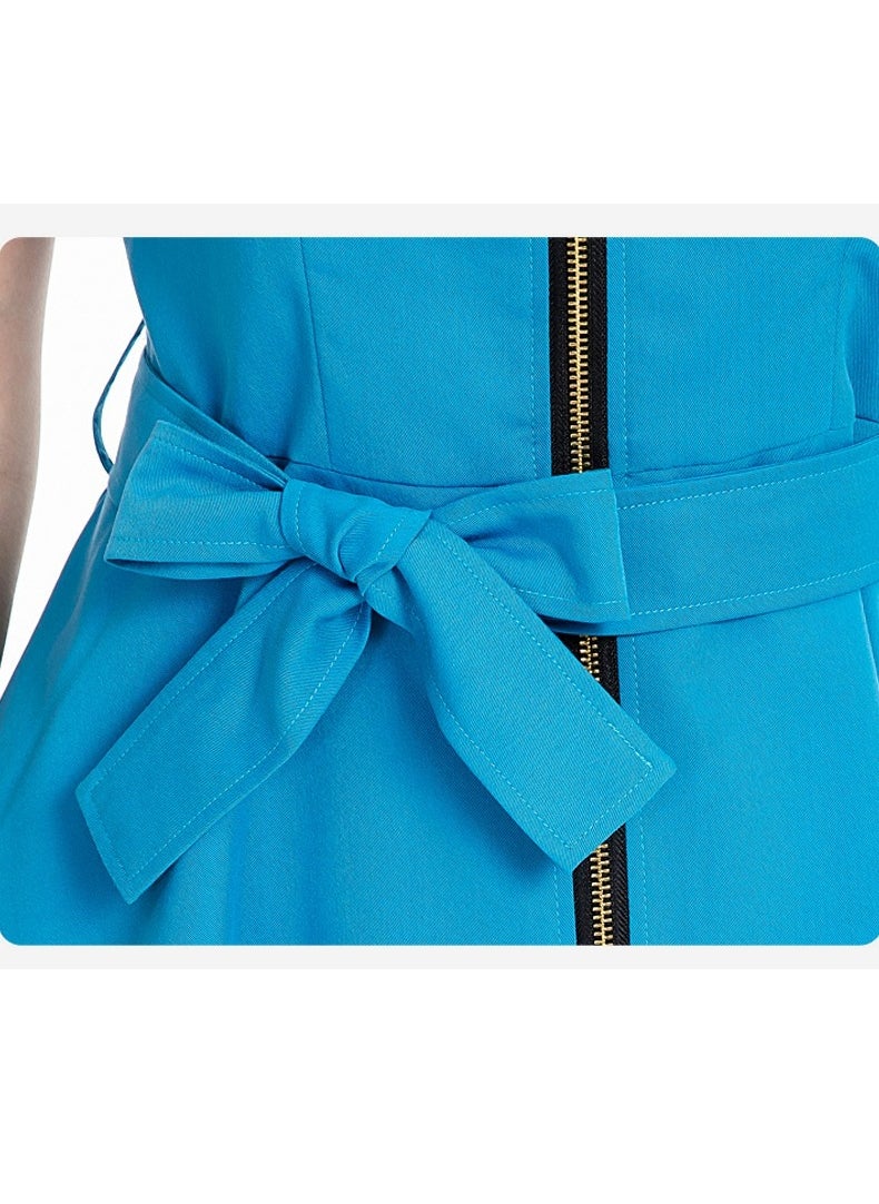 Loquat Womens Medical Uniform Scrubs 2 Piece Set Strap Up Waist Zipper Top and Elastic Waist Straight Pants Suit Blue  - Image 3