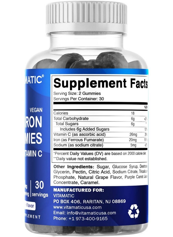 Vitamatic Iron Gummies Supplement for Women & Men - 20mg Serving - 60 Vegan Gummies - Great Tasting Iron Gummy Vitamins with Vitamin C (60 Count (Pack of 1)) - Image 2