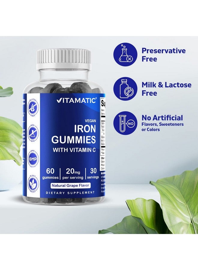 Vitamatic Iron Gummies Supplement for Women & Men - 20mg Serving - 60 Vegan Gummies - Great Tasting Iron Gummy Vitamins with Vitamin C (60 Count (Pack of 1)) - Image 3
