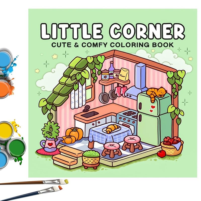 Coloring Book – Little Corner, Adult Stress Relief, Cute Scenes, for Colored Pencils