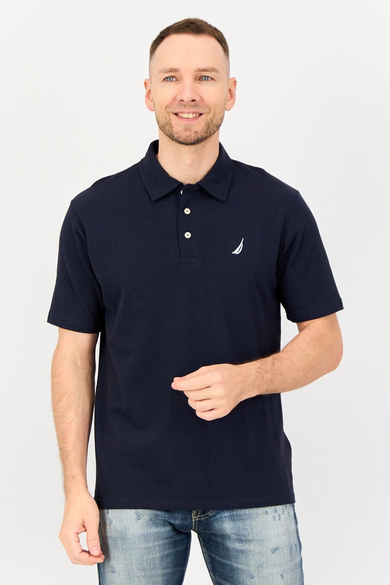 NAUTICA Men Regular Fit Embroidered Short Sleeve Polo Shirt, Navy Blue - Image 1