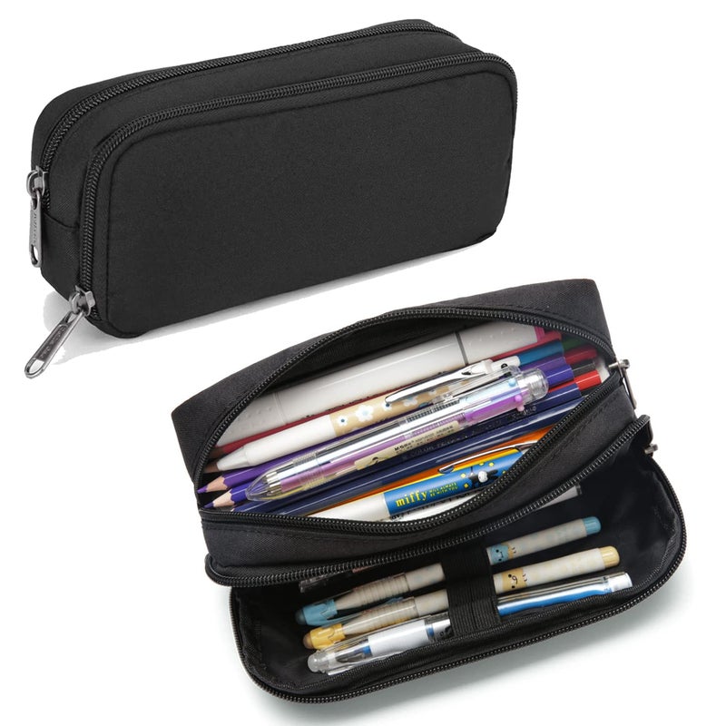 Della Gao Pencil Case Large Capacity Pencil Pouch Aesthetic Pen Bag Office Stationery Organizer Simple Sturdy Multifunctional Pencil Bag for Men - Black - Image 1