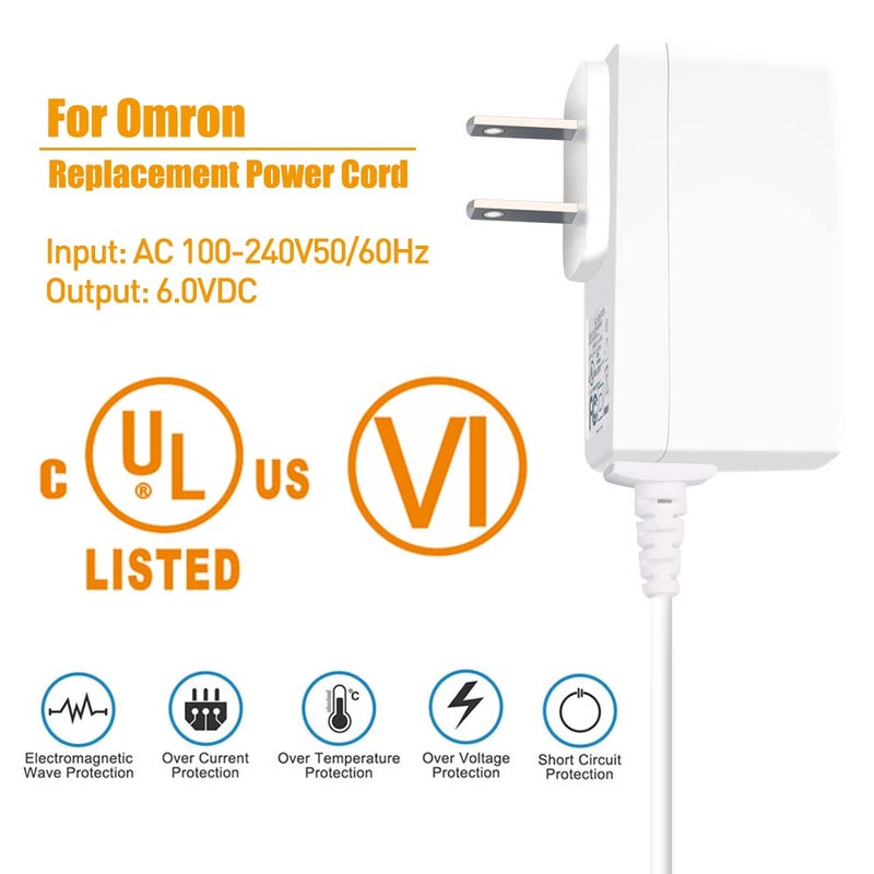 PLUSPOE 6V AC Adapter for Omron Blood Pressure Monitor Hem-ADPTW5, USA UL Listed Extra Long 6.6 Ft Cord Healthcare 5 7 10 Series BP5100 BP5250 BP5450 Charger Replacement Power Supply Cord, White - Image 2