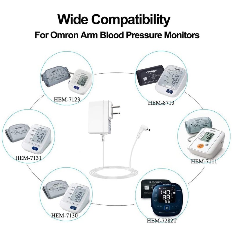 PLUSPOE 6V AC Adapter for Omron Blood Pressure Monitor Hem-ADPTW5, USA UL Listed Extra Long 6.6 Ft Cord Healthcare 5 7 10 Series BP5100 BP5250 BP5450 Charger Replacement Power Supply Cord, White - Image 5