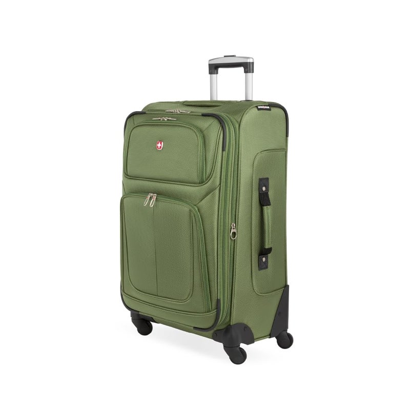 SWISSGEAR Sion Softside Expandable Spinner Luggage Durable Lightweight Travel Suitcase, Evergreen, Checked-Medium 25-Inch - Image 1