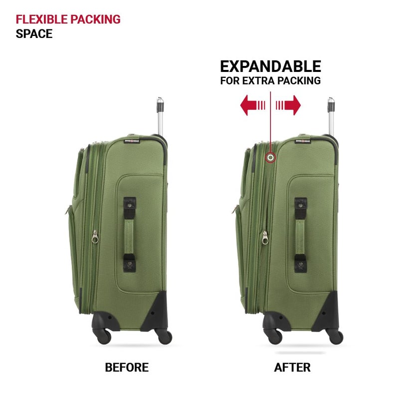 SWISSGEAR Sion Softside Expandable Spinner Luggage Durable Lightweight Travel Suitcase, Evergreen, Checked-Medium 25-Inch - Image 5