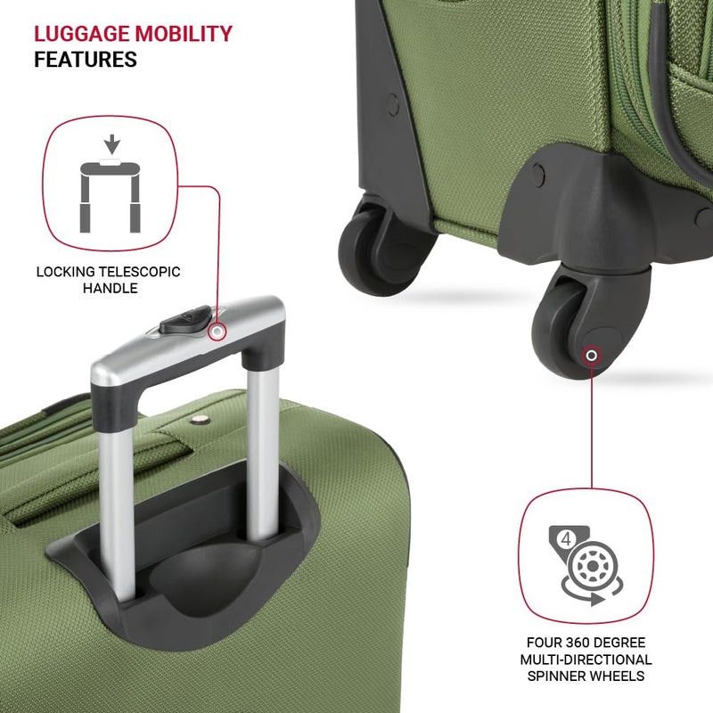 SWISSGEAR Sion Softside Expandable Spinner Luggage Durable Lightweight Travel Suitcase, Evergreen, Checked-Medium 25-Inch - Image 2