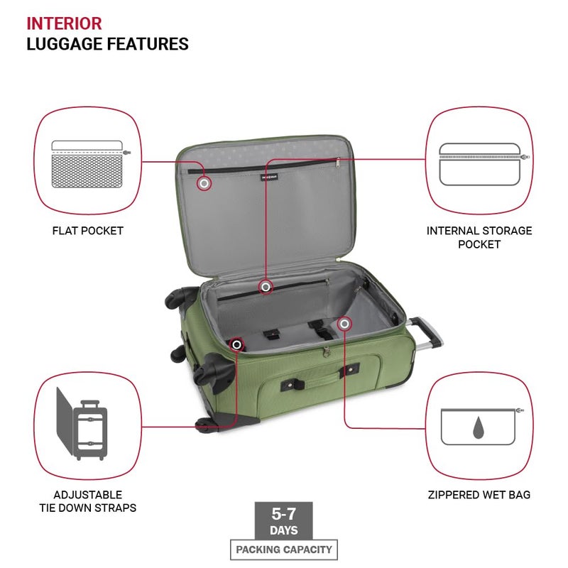SWISSGEAR Sion Softside Expandable Spinner Luggage Durable Lightweight Travel Suitcase, Evergreen, Checked-Medium 25-Inch - Image 4