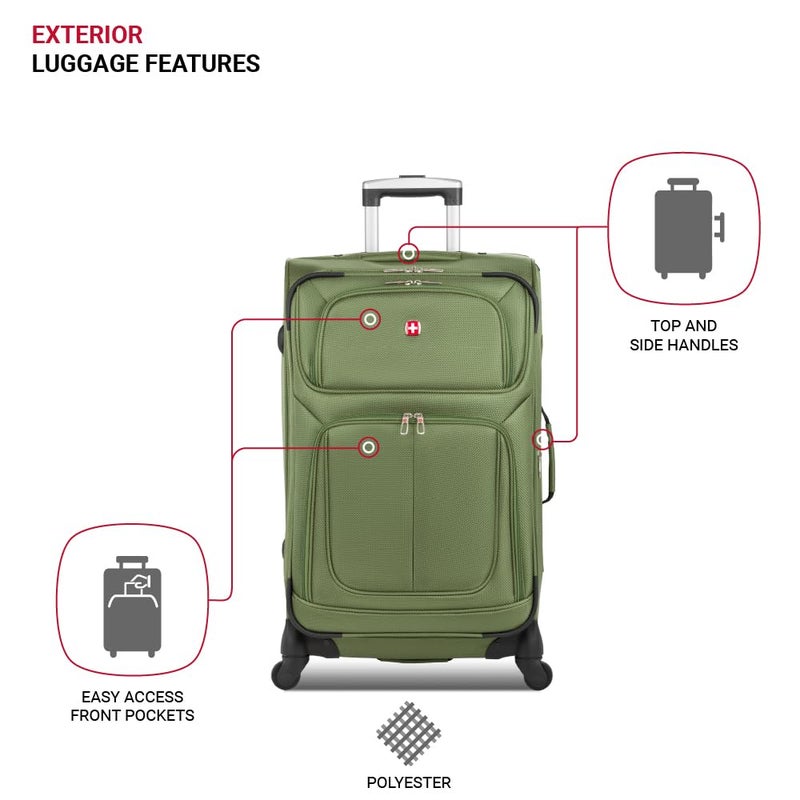 SWISSGEAR Sion Softside Expandable Spinner Luggage Durable Lightweight Travel Suitcase, Evergreen, Checked-Medium 25-Inch - Image 3