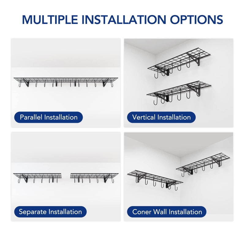 FLEXIMOUNTS Garage Wall Shelving, 1x4 ft, Includes 6 Bike Hooks, Wall Shelf Garage Organization System w/Bike Hangers, Storage Rack, Floating Shelves, 150 lbs Weight Capacity (1 Pack), Classic Series - Image 5