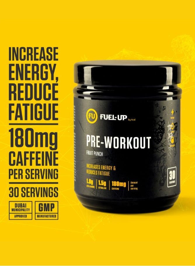 Pre Workout - Fruit Punch Flavour-1.8G Beta Alanine-1.5G Citrulline- 180Mg Caffeine- 30 Servings- 300G