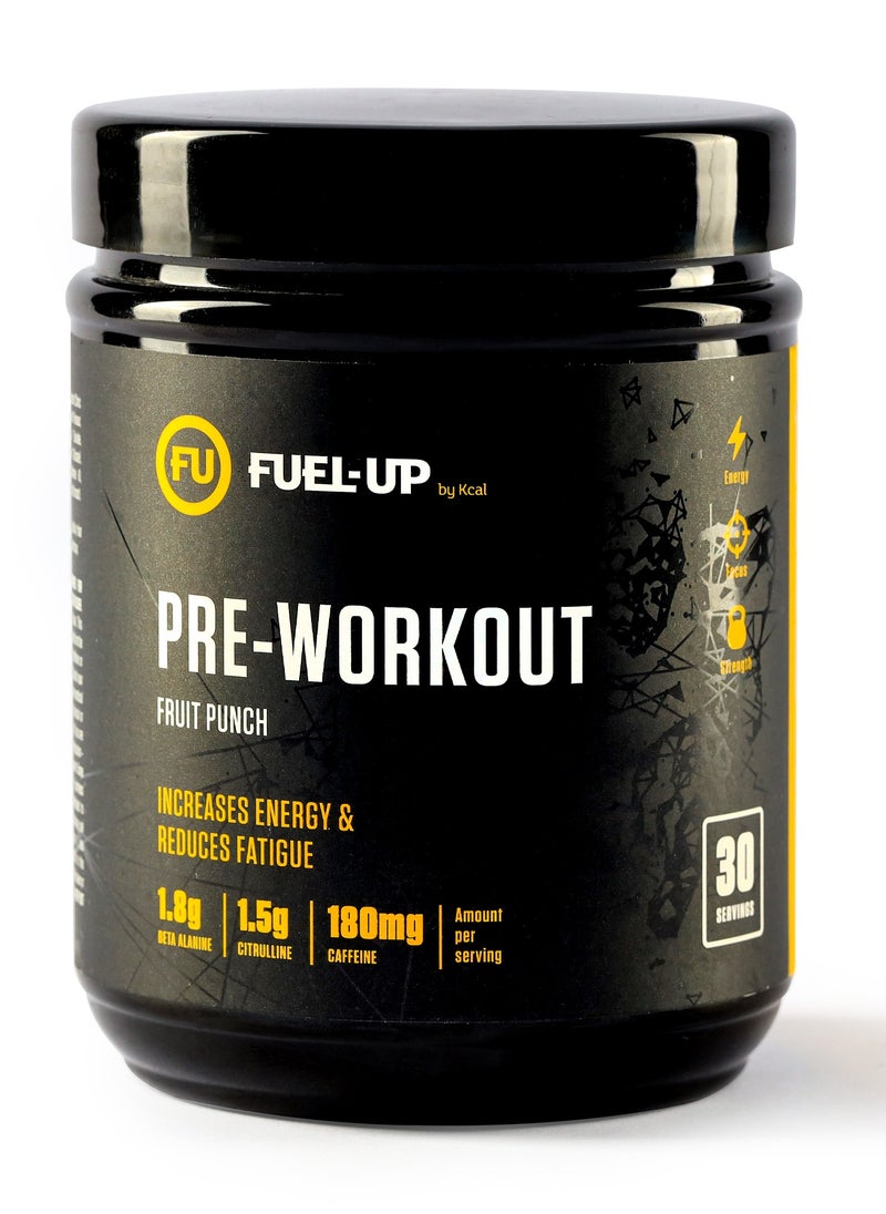 FUEL-UP by Kcal - Pre Workout - Fruit Punch Flavour-1.8g Beta Alanine-1.5g Citrulline- 180mg Caffeine- 30 Servings- 300g - Image 1