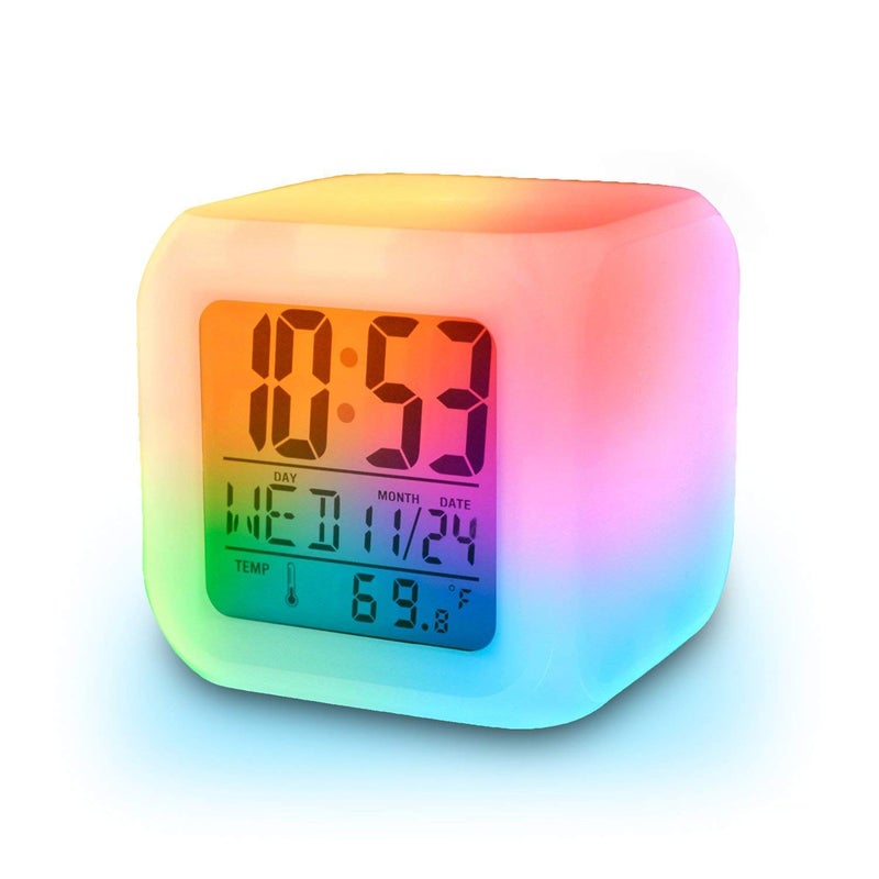 Hetarmi Enterprise Plastic Paper Weight Size DateTime Seven Colour Changing Glowing Digital LED Alarm Clock for Table Desk Kids Room Bedroom Multicolour - Image 1