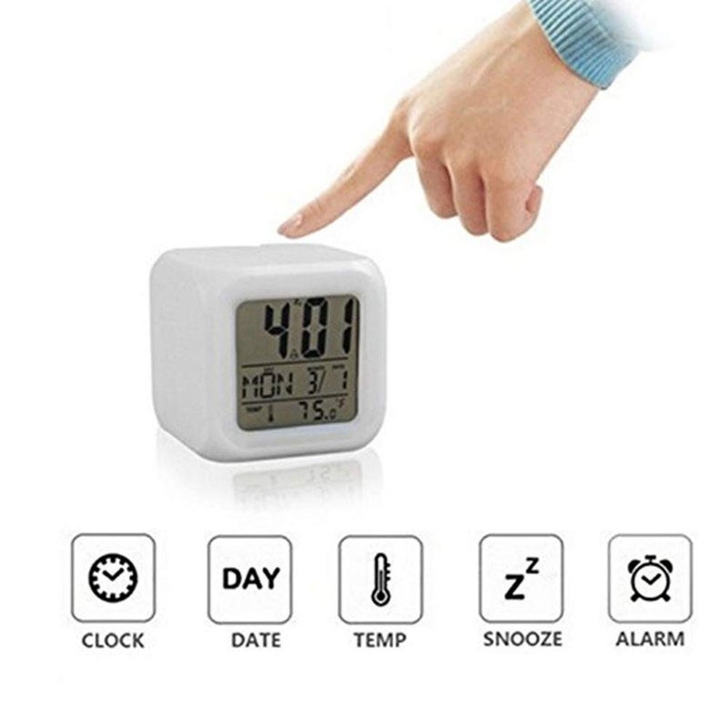 Hetarmi Enterprise Plastic Paper Weight Size DateTime Seven Colour Changing Glowing Digital LED Alarm Clock for Table Desk Kids Room Bedroom Multicolour - Image 3