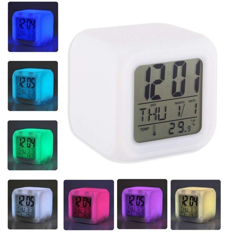 Hetarmi Enterprise Plastic Paper Weight Size DateTime Seven Colour Changing Glowing Digital LED Alarm Clock for Table Desk Kids Room Bedroom Multicolour - Image 5