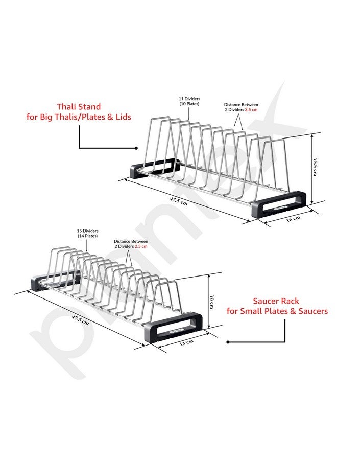 بلانتكس حامل ثالي من الفولاذ المقاوم للصدأ من بلانتكس | حامل أطباق/رف أطباق/مثبت أطباق للمطبخ المعياري/إكسسوارات صندوق مزدوج - طقم من قطعتين (كروم) - Image 2