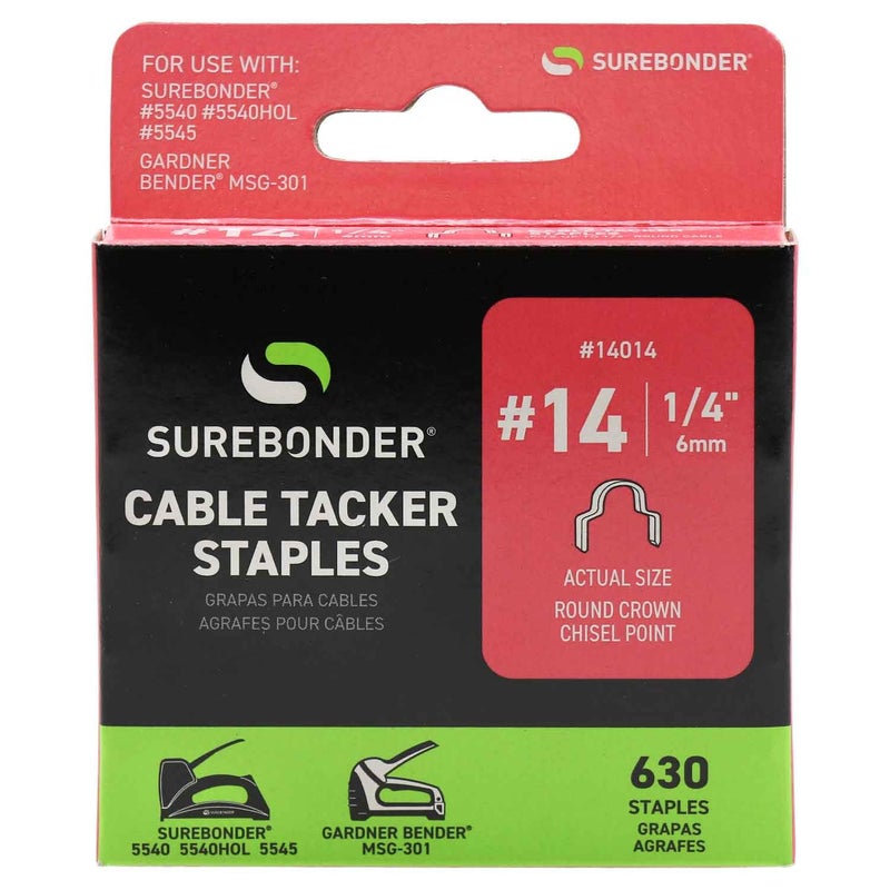 Surebonder #14 Round Crown Cable Tacker Staples for TV and Computer Cable, Fits up to 1/4-Inch Diameter Cable, 630 Staples - Image 1
