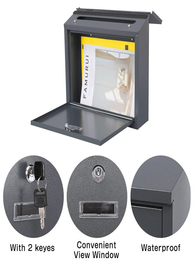 xydled Mail Boxes with Key Lock,Locking Mailbox Wall Mounted, Large Capacity, Galvanized Steel Cover Metal Postbox for House, 14 X 12.5 X 4.25 Inch, Grey - Image 4