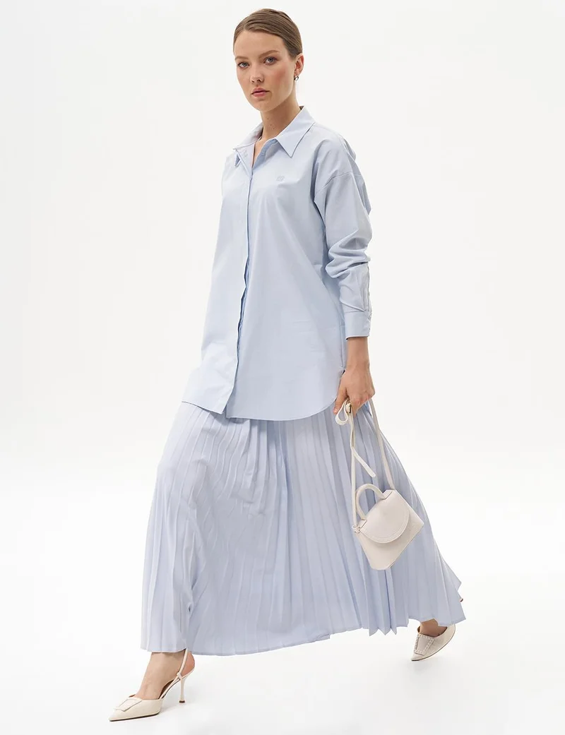 Kayra Shirt Collar Basic Poplin Tunic Ice Blue