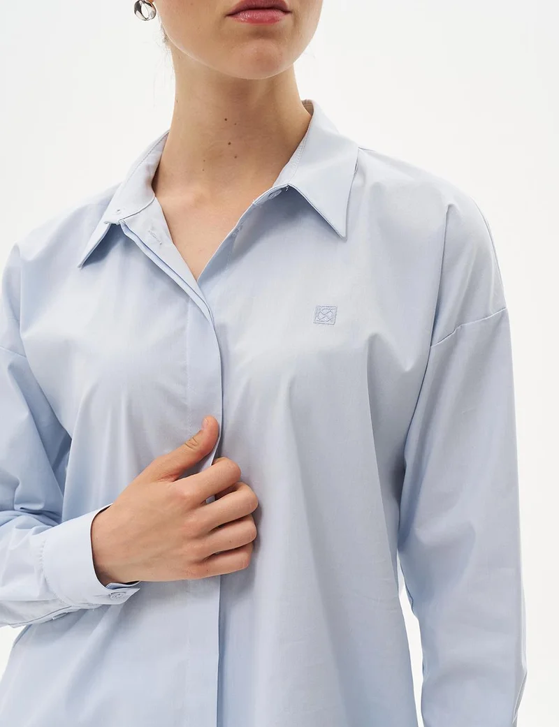 Kayra Shirt Collar Basic Poplin Tunic Ice Blue