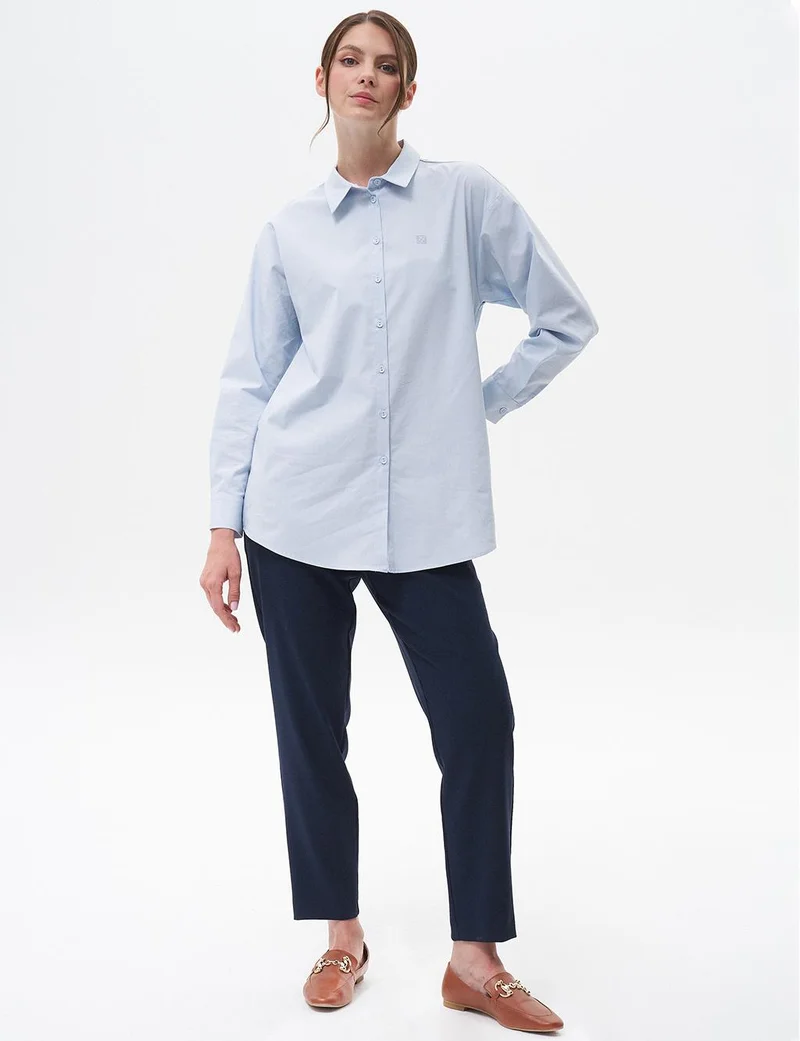 Kayra Shirt Collar Basic Poplin Tunic Ice Blue