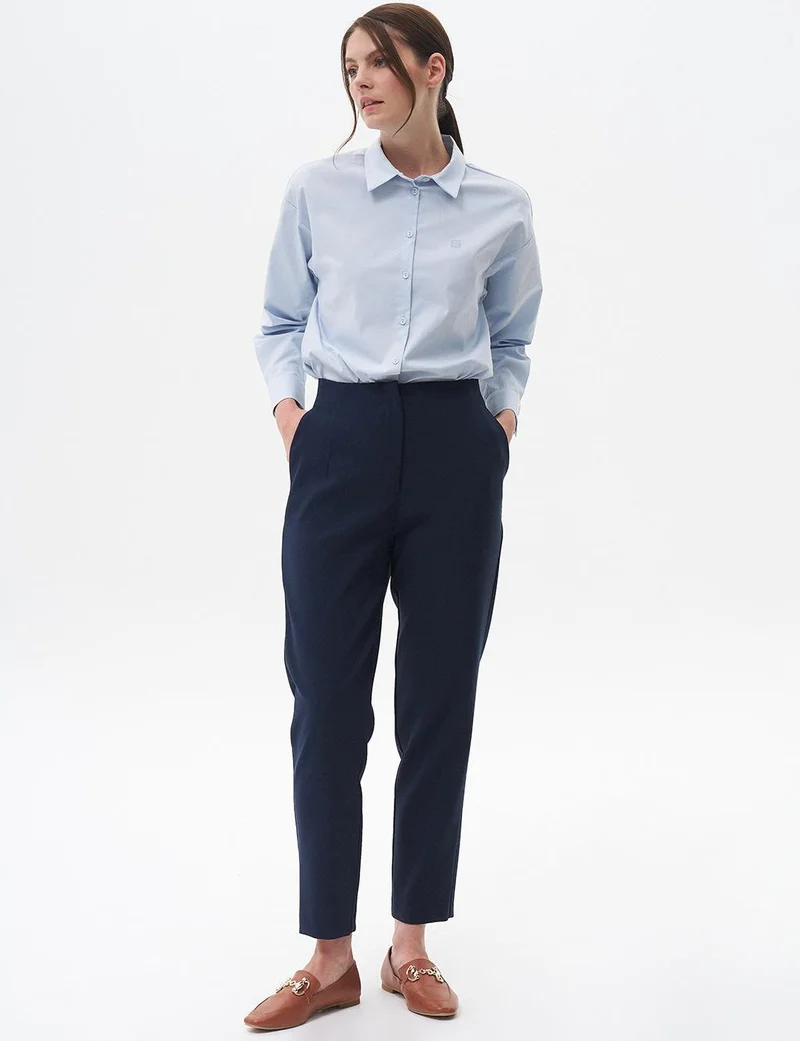 Kayra Shirt Collar Basic Poplin Tunic Ice Blue