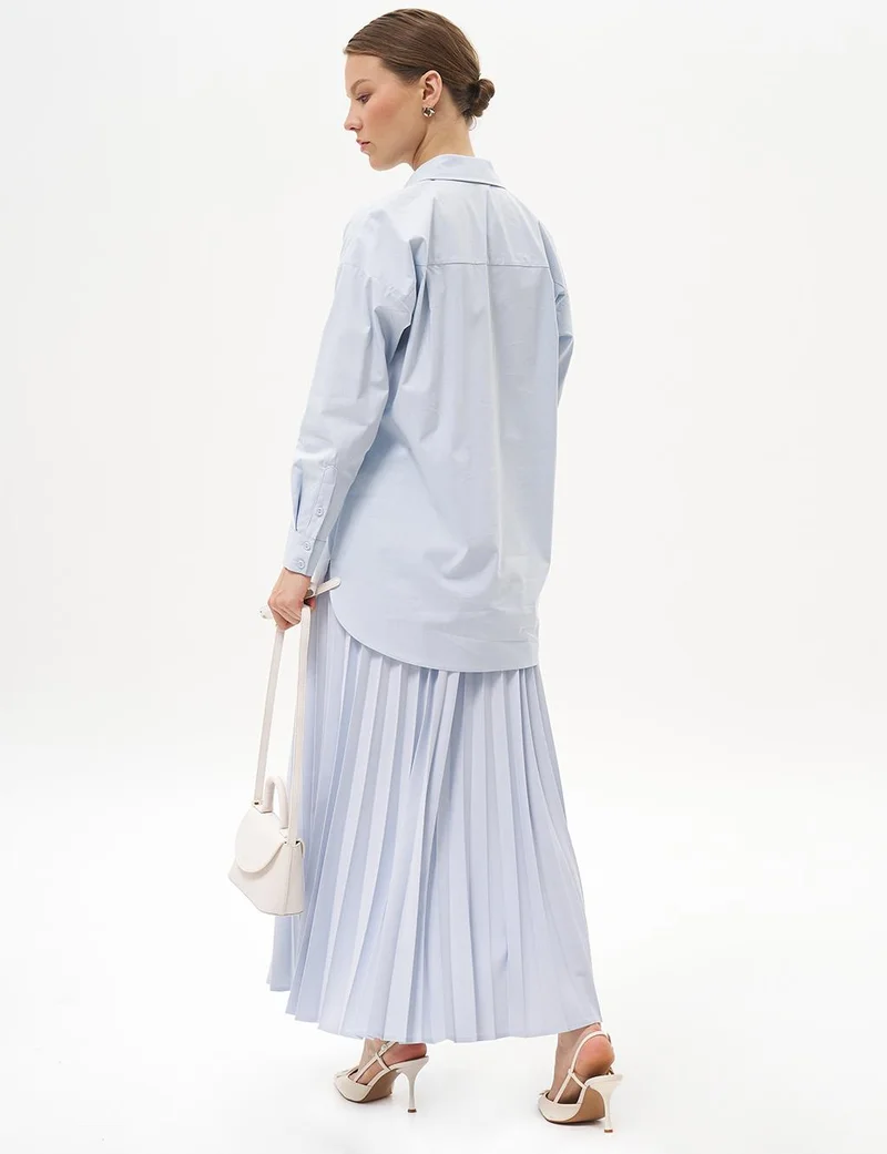 Kayra Shirt Collar Basic Poplin Tunic Ice Blue