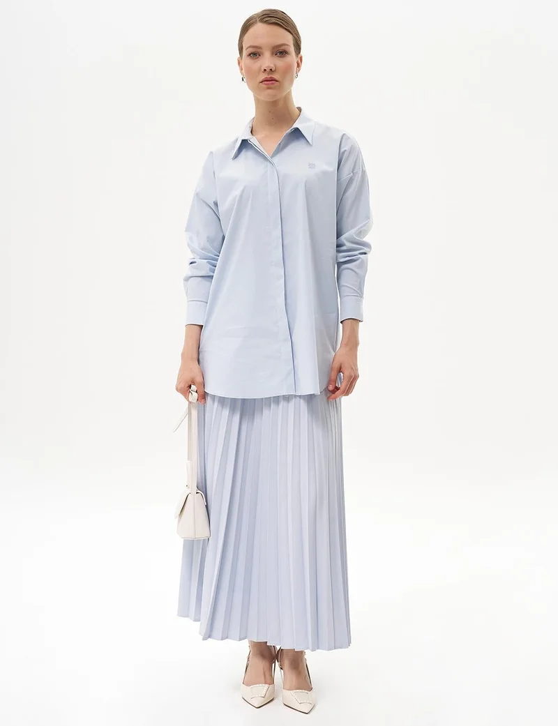 Kayra Shirt Collar Basic Poplin Tunic Ice Blue