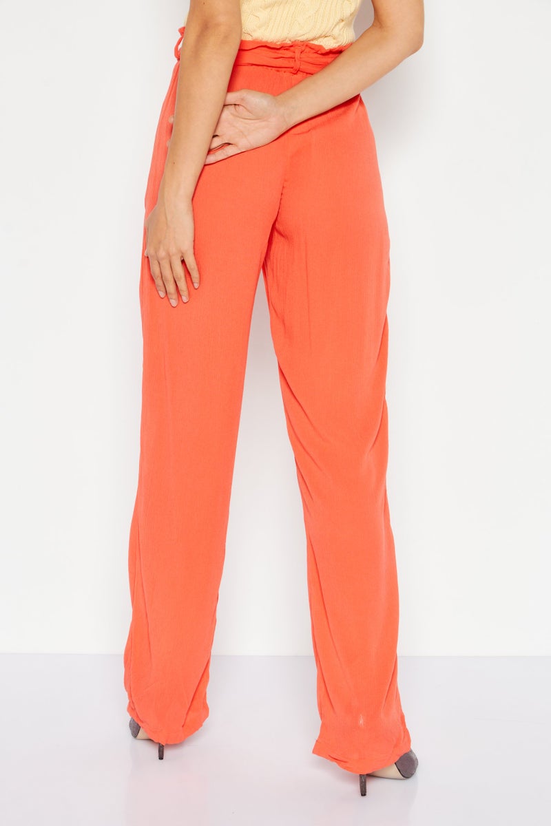 Etam Women High Rise Textured Straight Leg Pants, Orange - Image 4