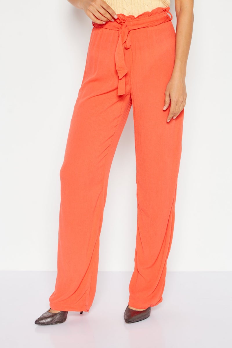 Etam Women High Rise Textured Straight Leg Pants, Orange - Image 1