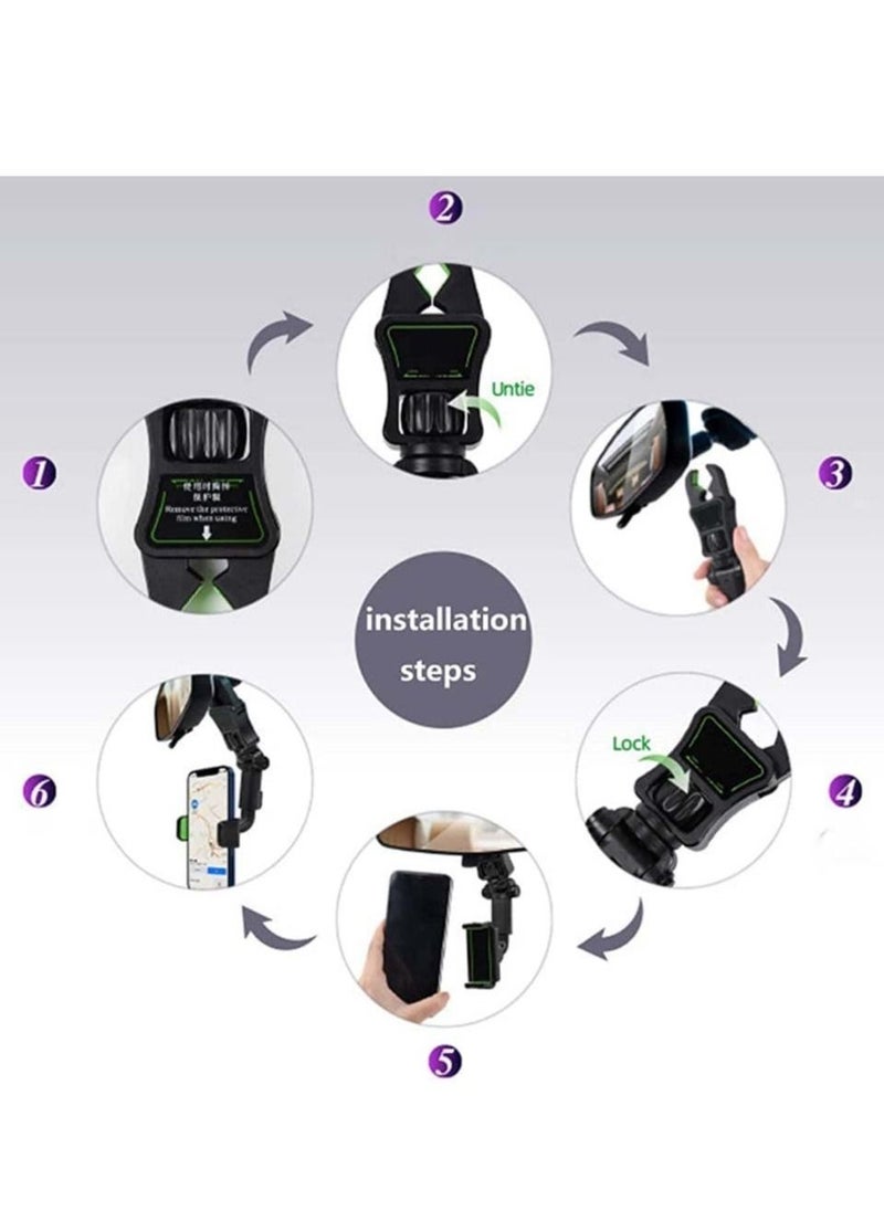 New 360° Rearview Mirror Phone Holder for Car Multifunctional Mount Phone and GPS Holder Universal Rotating Car Phone Holder, Cell Phone Automobile Cradles (Green) - Image 4