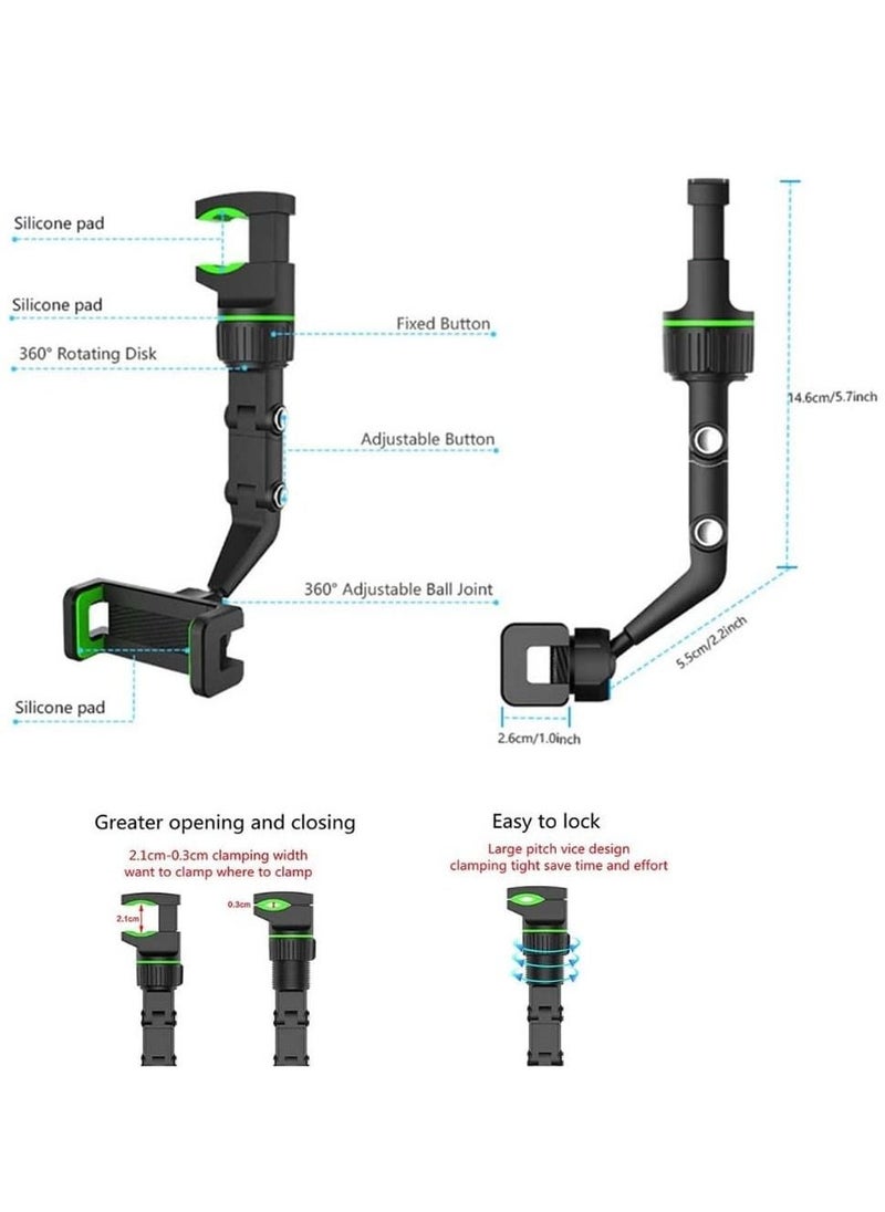 New 360° Rearview Mirror Phone Holder for Car Multifunctional Mount Phone and GPS Holder Universal Rotating Car Phone Holder, Cell Phone Automobile Cradles (Green) - Image 3