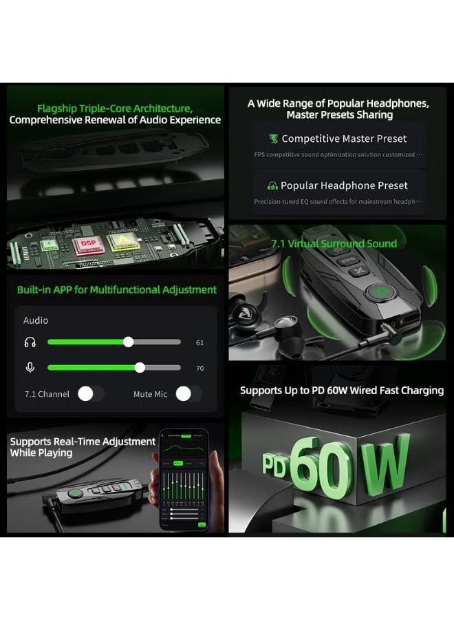 PIVA GS20 Gaming Adapter & Converter Hub Dongle, 7.1 Surround Sound Card with App Control, Type-C USB Hub, 3.5mm Audio, RGB Lighting, 60W Fast Charging, 480Mbps High-Speed Data Transfer – Compatible with RedMagic, iPad, iPhone & Laptops - Image 4
