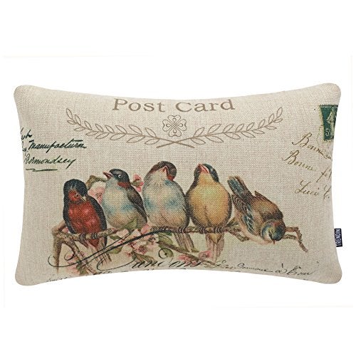 TRENDIN Vintage Bird Style Cotton Linen Decor Throw Pillow Covers, 20 x 12 Inches PL232TR - Image 1