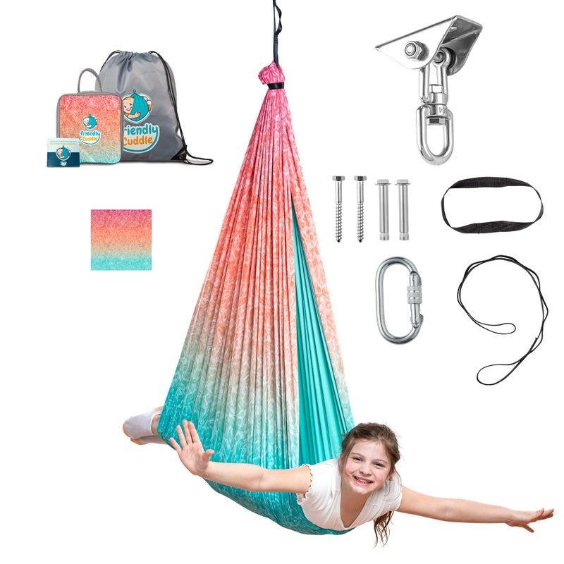 Indoor Sensory Swing for Kids or Outdoor Holds 300lbs DoubleLayer 360 Swivel Calming Compression Therapy Swing Hammock for Kids Adults with All Hardware SensoryMotor Toys Gifts