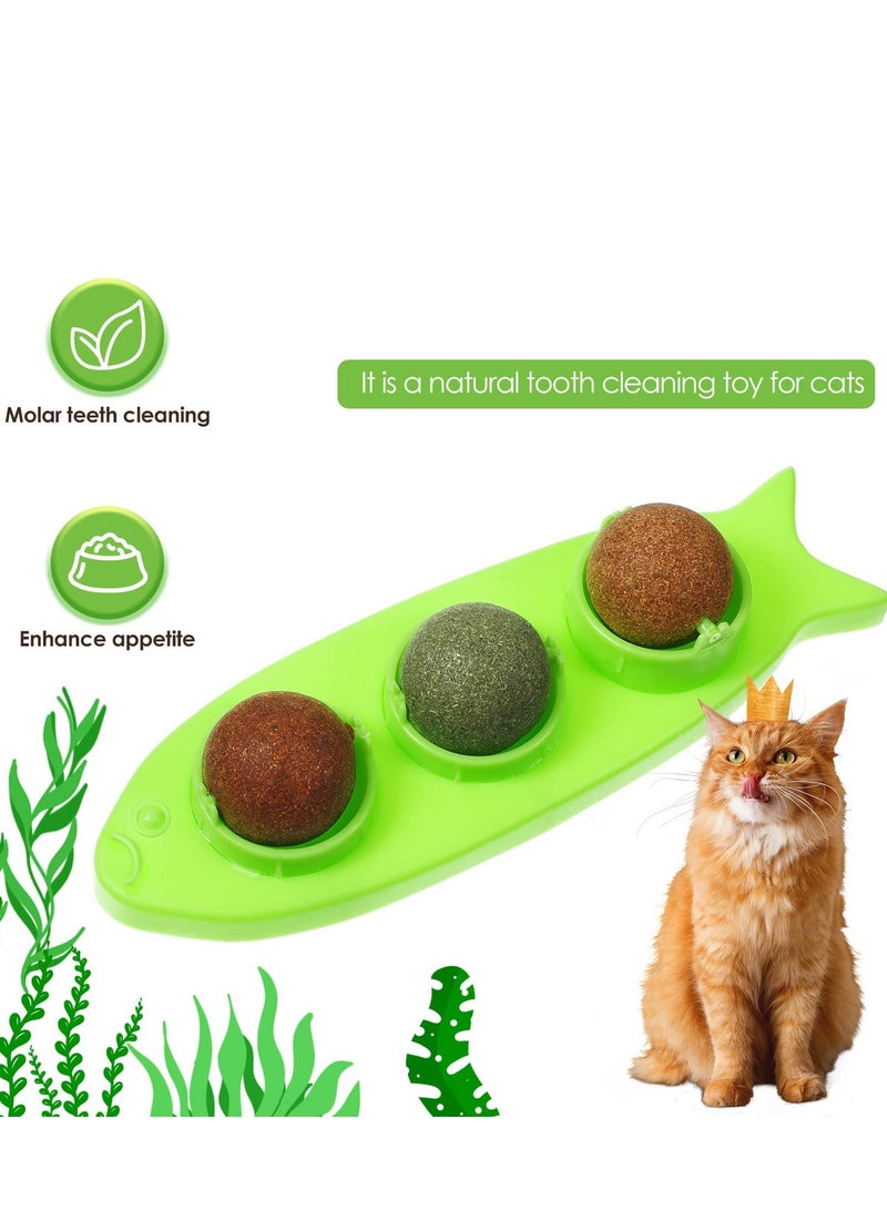 Zikra Catnip Wall Toys 6 Pieces Removable Silver Vine Ball with 2 Fish Shaped Containers Rotatable Catnip Ball Cat Lick Ball Kitten Bites Cat Wall Snacks for Kitten Pets. - Image 4