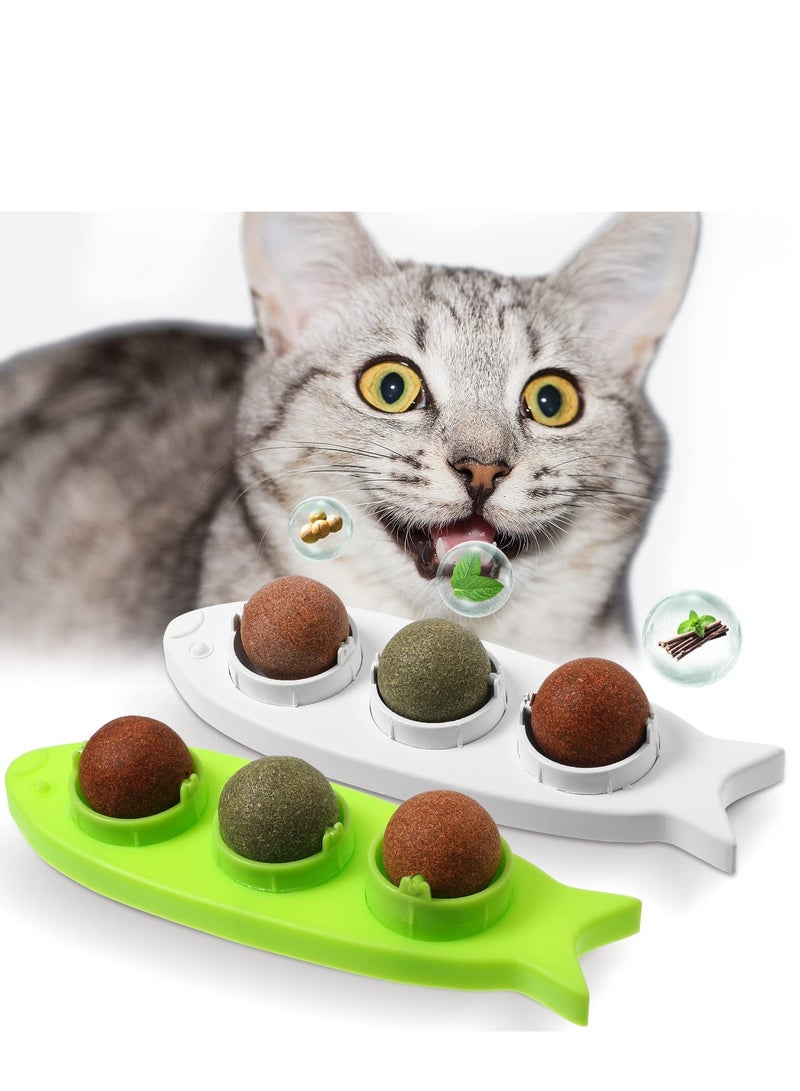 Zikra Catnip Wall Toys 6 Pieces Removable Silver Vine Ball with 2 Fish Shaped Containers Rotatable Catnip Ball Cat Lick Ball Kitten Bites Cat Wall Snacks for Kitten Pets. - Image 1