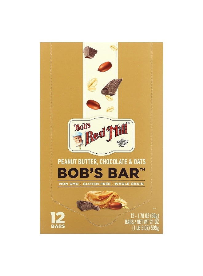 Bobs red mill Bob's Red Mill, Bob's Bar, Peanut Butter, Chocolate & Oats, 12 Bars, 1.76 oz (50 g) Each - Image 1