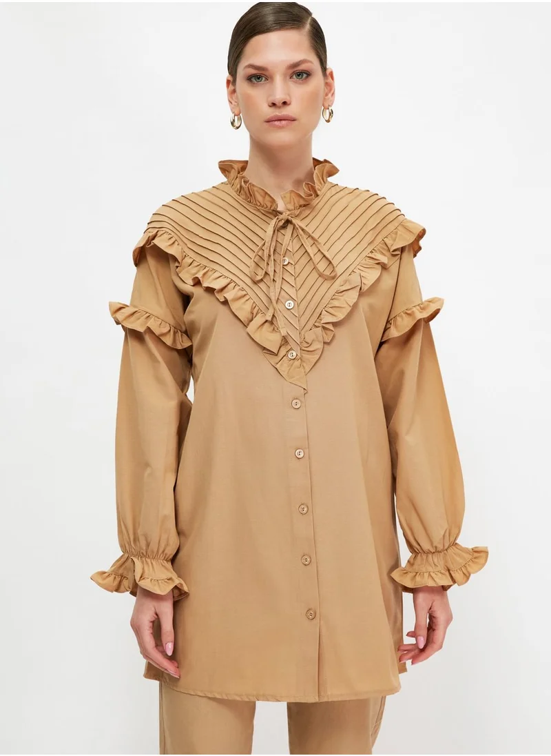 trendyol High Neck Button Down Shirt